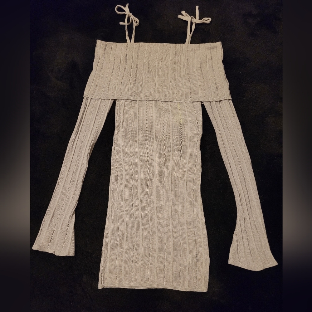 Darker Wavs Dolls Kill Off Shoulder Gray Sweater Dress